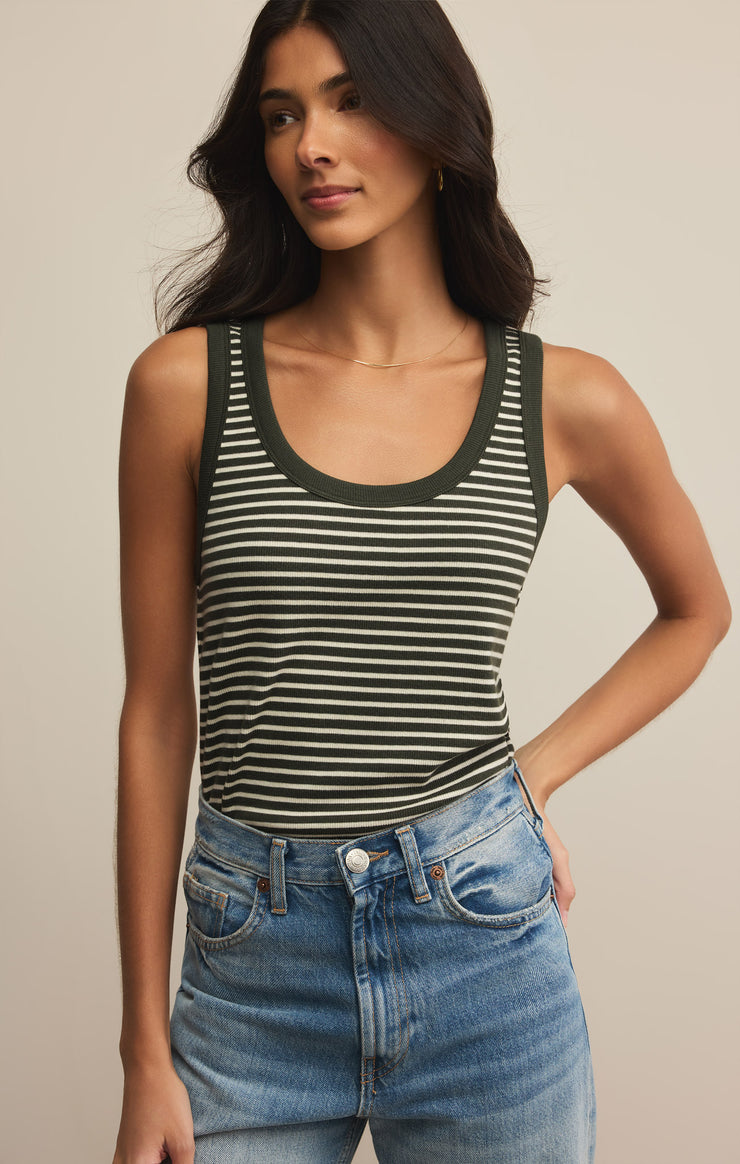 Tops Elin Stripe Rib Tank Dark Agave