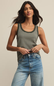 TopsElin Stripe Rib Tank Dark Agave