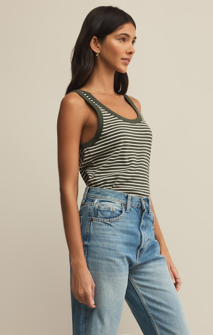 Tops Elin Stripe Rib Tank Dark Agave