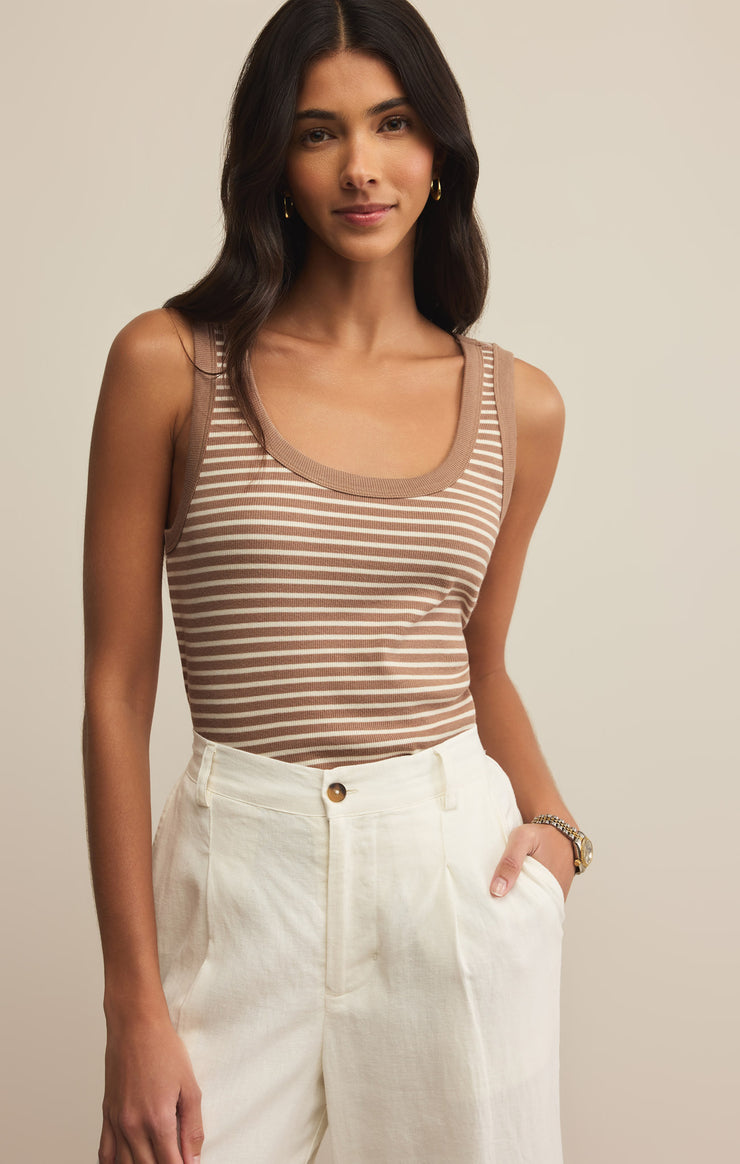 Tops Elin Stripe Rib Tank Iced Coffee