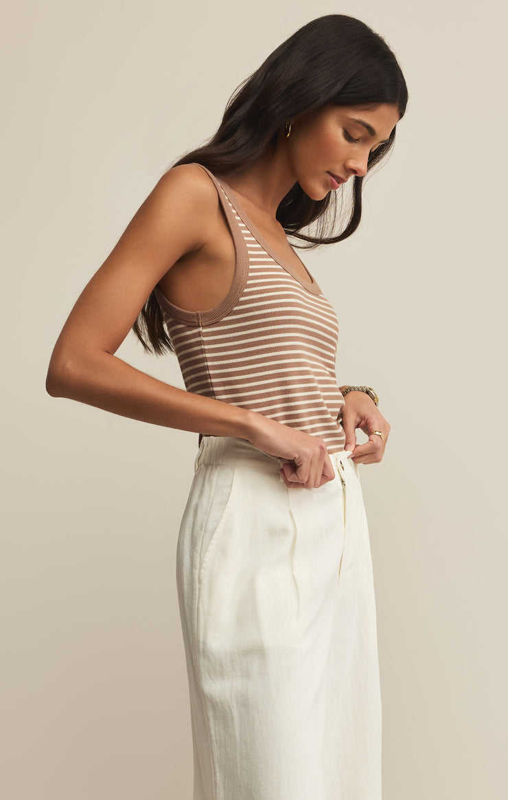 Tops Elin Stripe Rib Tank Iced Coffee