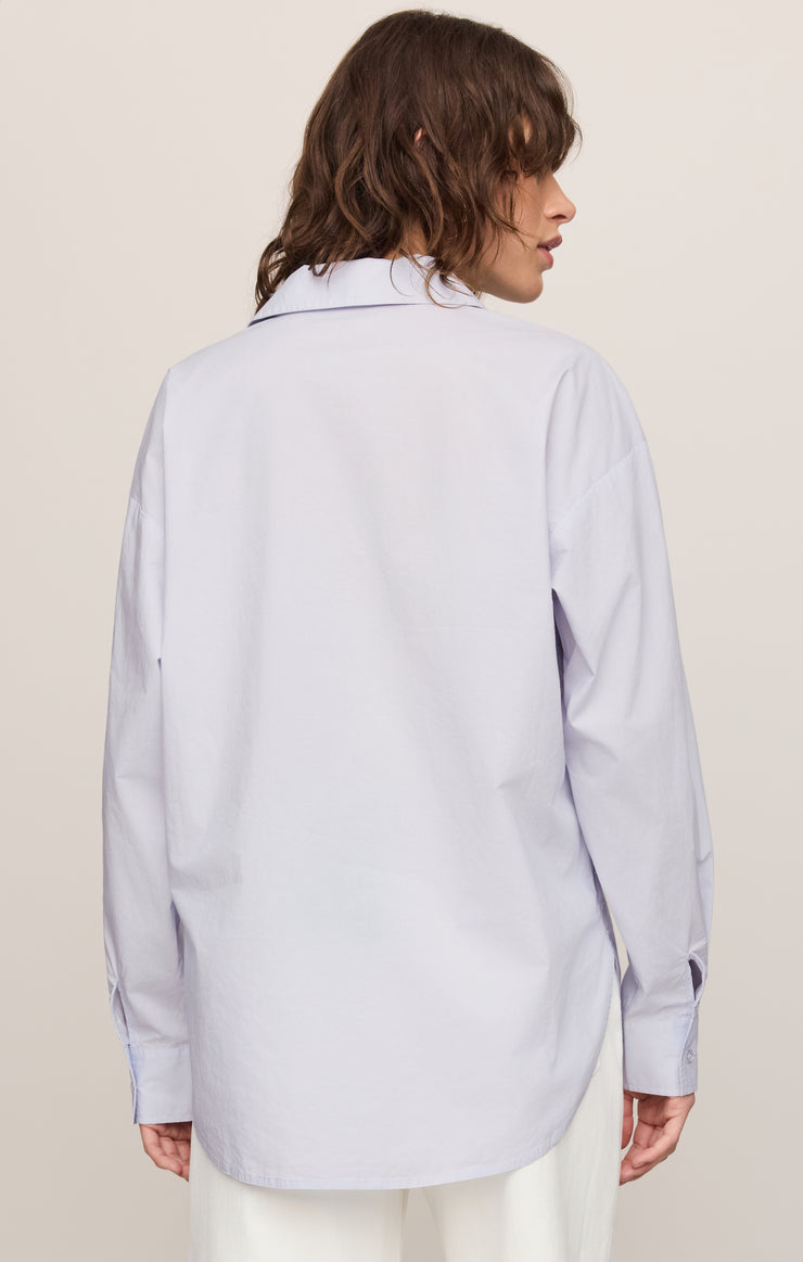 Tops Elevated Poplin Button Up Top Hamptons Blue