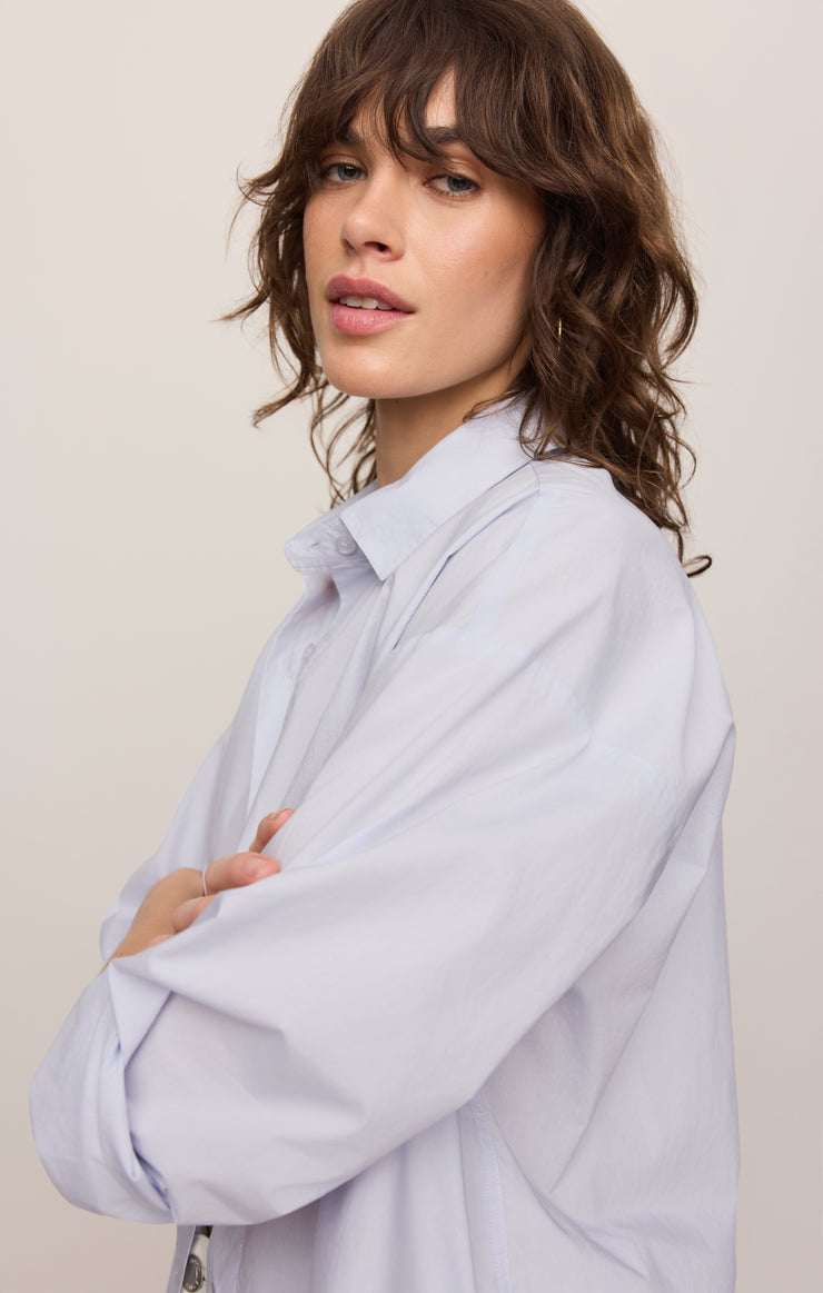 Tops Elevated Poplin Button Up Top Hamptons Blue