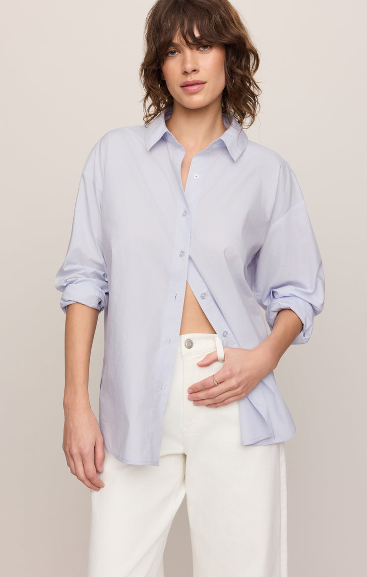 Tops Elevated Poplin Button Up Top Hamptons Blue