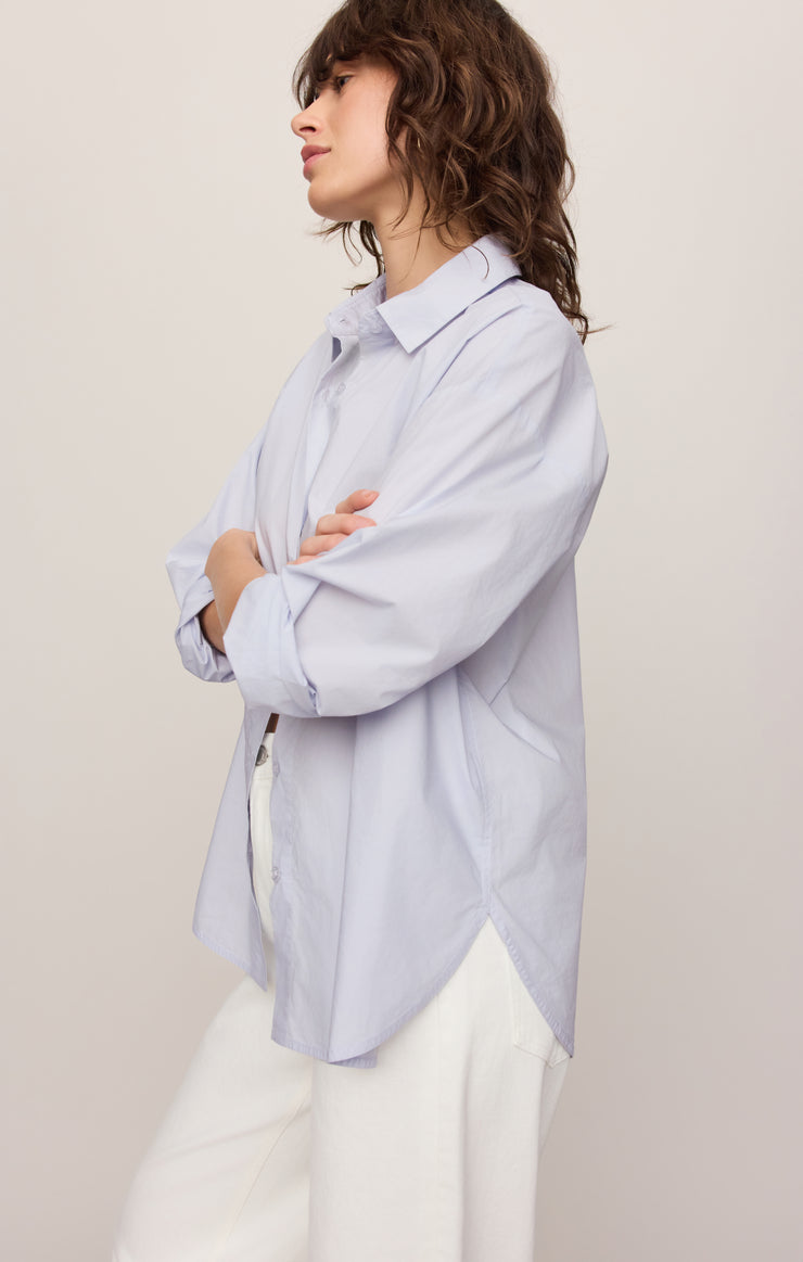 Tops Elevated Poplin Button Up Top Hamptons Blue