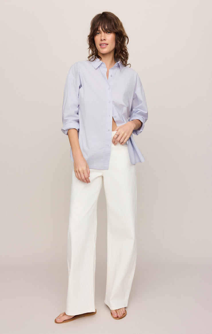 Tops Elevated Poplin Button Up Top Hamptons Blue