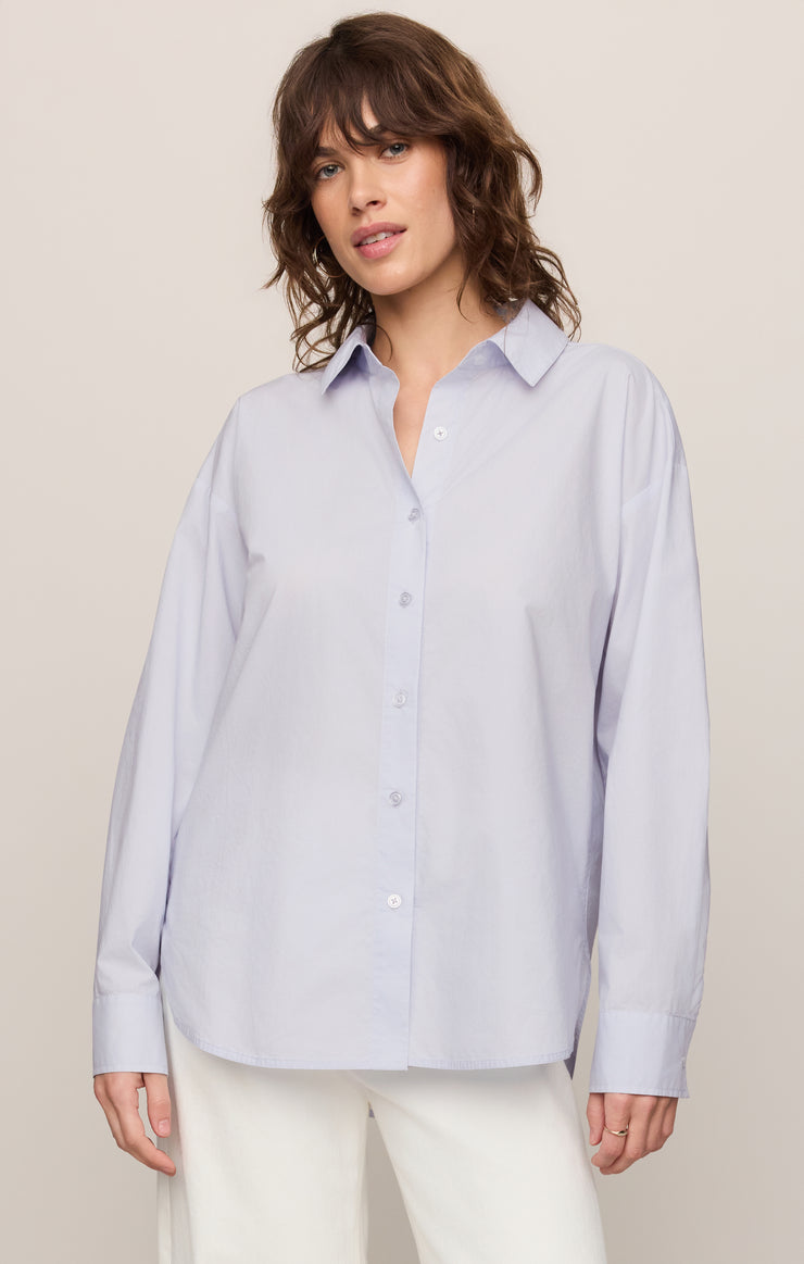 Tops Elevated Poplin Button Up Top Hamptons Blue