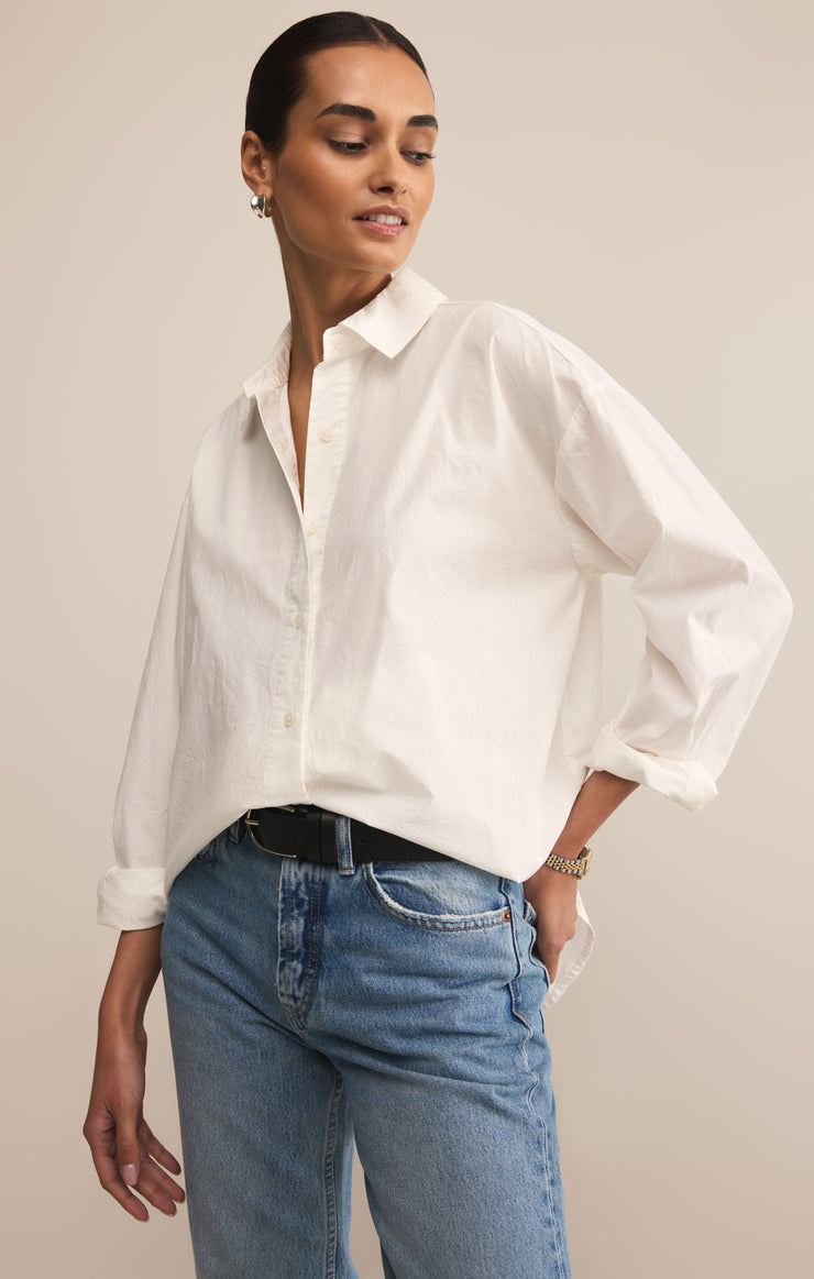 Tops Elevated Poplin Button Up Top White
