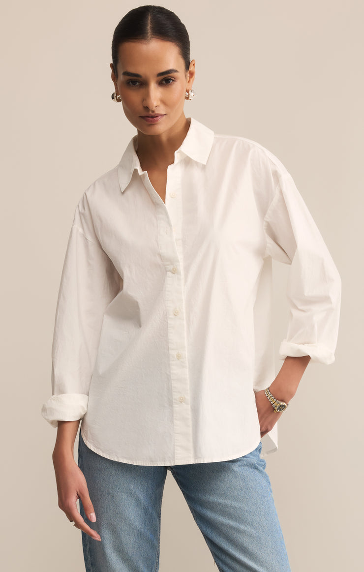 Tops Elevated Poplin Button Up Top White