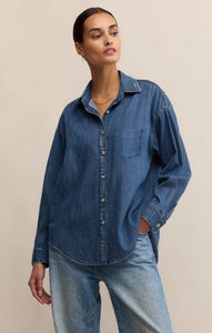 TopsAtwood Lightweight Denim Button Up Medium Indigo