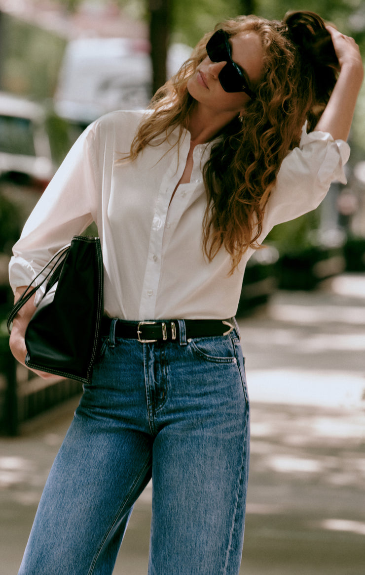 Tops Elevated Poplin Relaxed Button Up Top White
