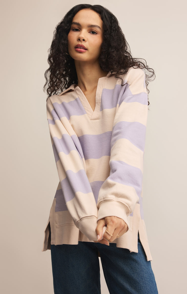 Tops Rugby Brushed Fleece Henley Lavender Ice