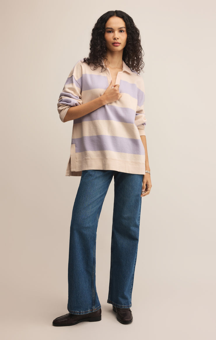 Tops Rugby Brushed Fleece Henley Lavender Ice