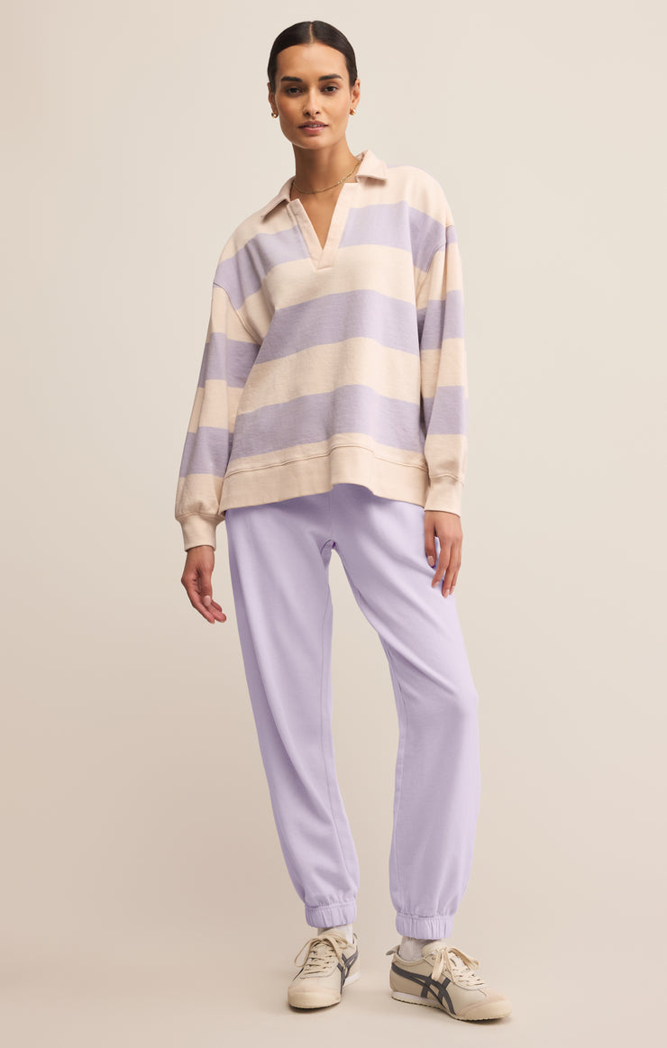 Tops Rugby Brushed Fleece Henley Lavender Ice