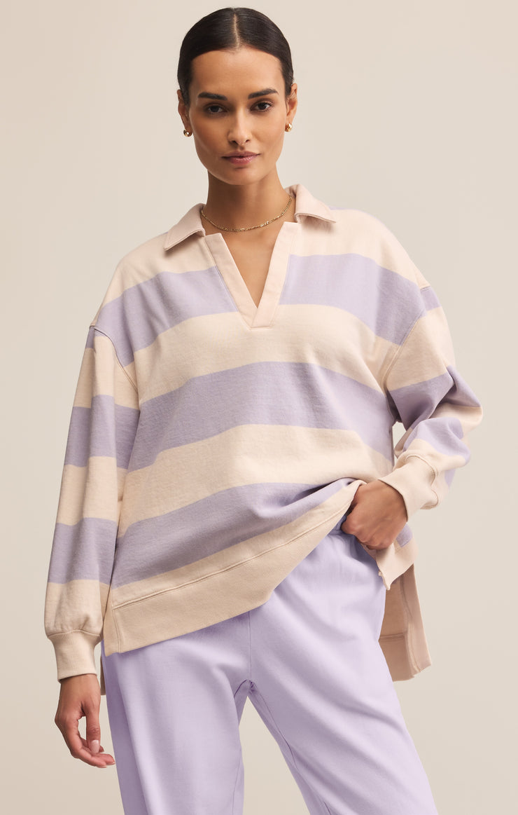 Tops Rugby Brushed Fleece Henley Lavender Ice