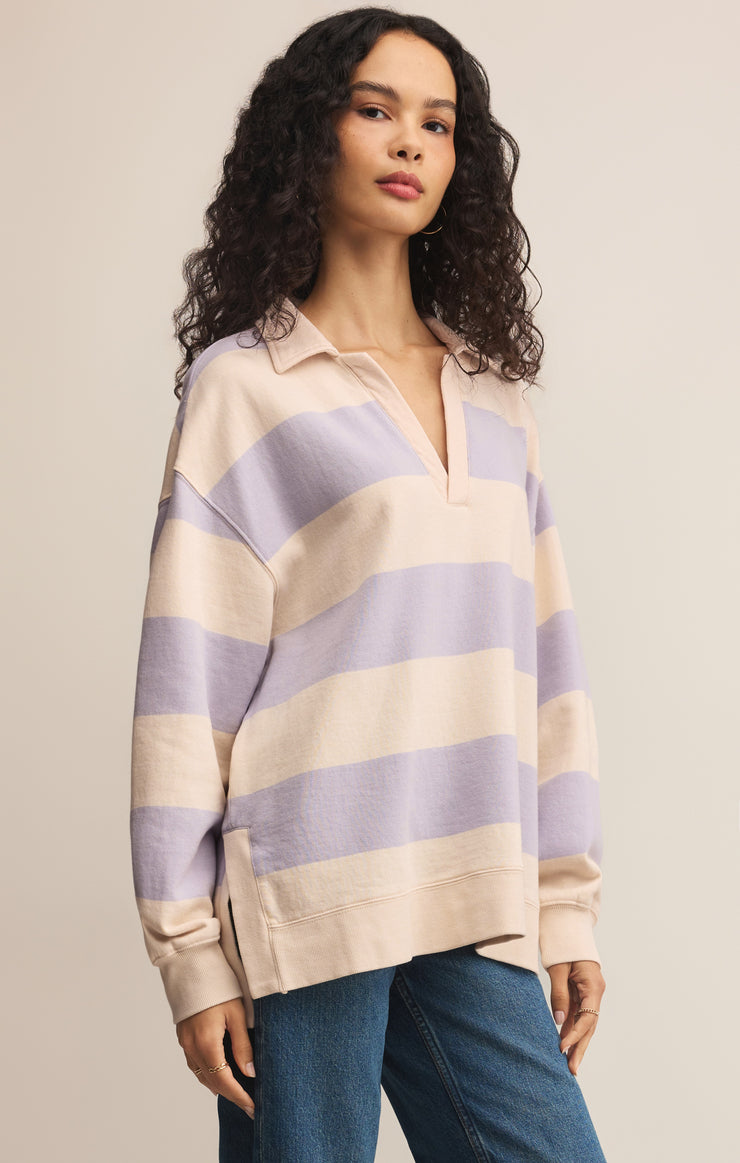 Tops Rugby Brushed Fleece Henley Lavender Ice