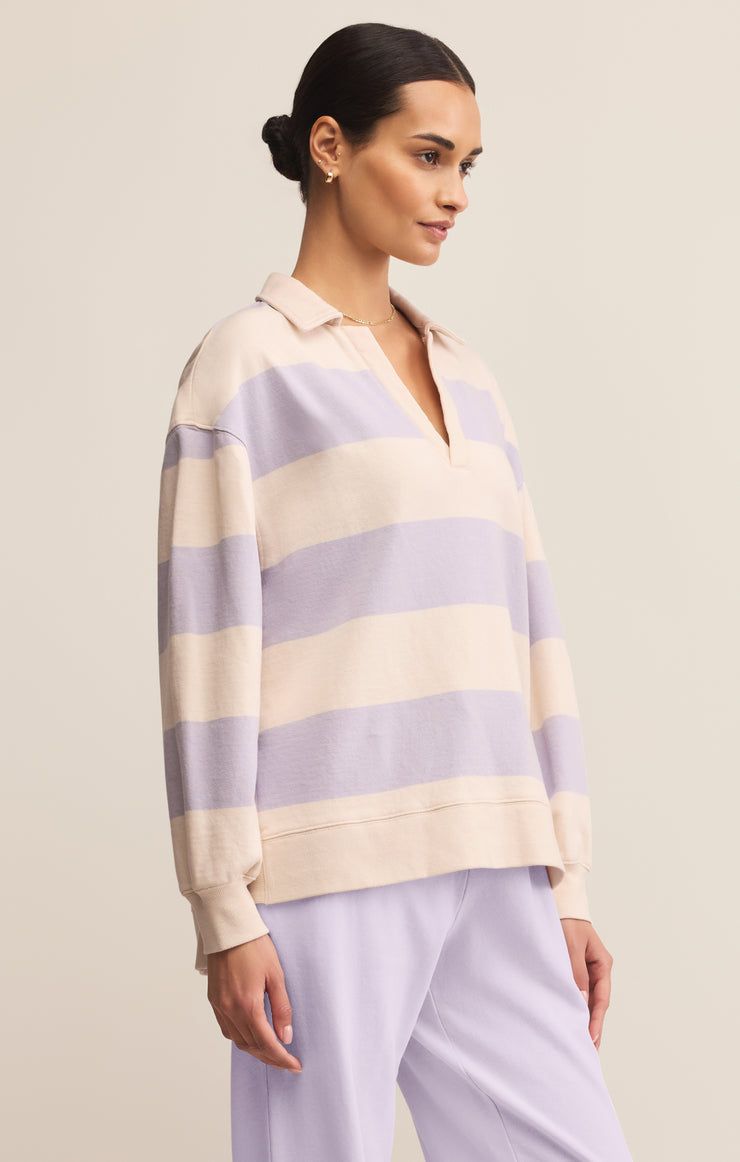 Tops Rugby Brushed Fleece Henley Lavender Ice
