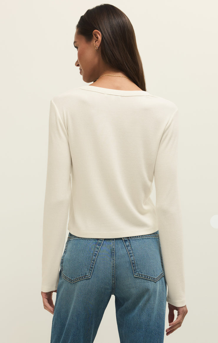 Tops Ferris Cropped Henley Top Cloud