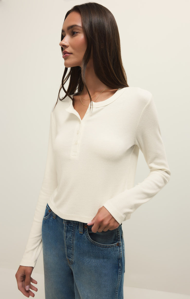 Tops Ferris Cropped Henley Top Cloud