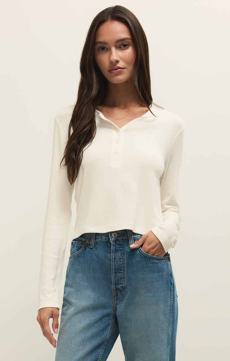 Tops Ferris Cropped Henley Top Cloud