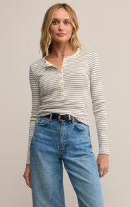 TopsStella Striped Modal Rib Henley Crystal