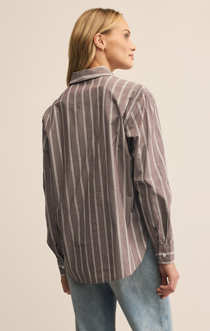 Tops Seaport Striped Poplin Button Up Sandalwood