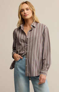 TopsSeaport Striped Poplin Button Up Sandalwood