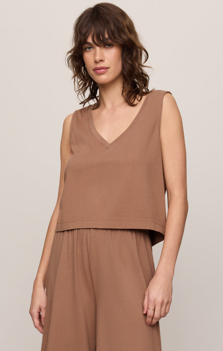 Tops Sloane V-Neck Cotton Jersey Tank Teakwood