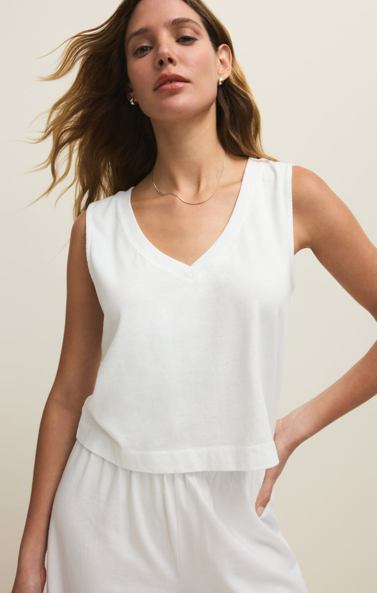 Tops Sloane V-Neck Cotton Jersey Tank White
