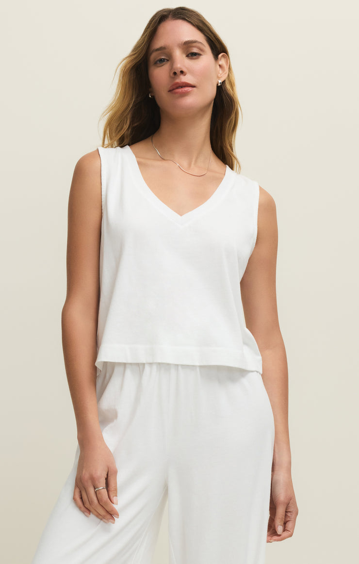 Tops Sloane V-Neck Cotton Jersey Tank White