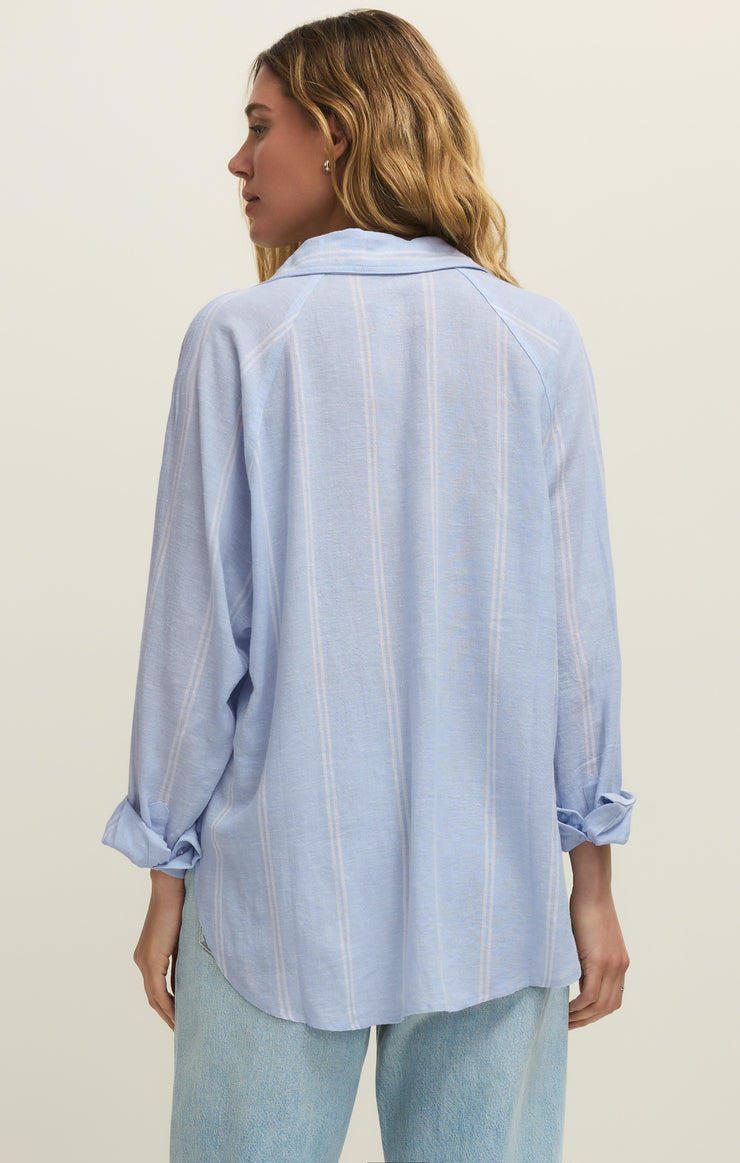 Tops The Perfect Linen Striped Top Blue Light