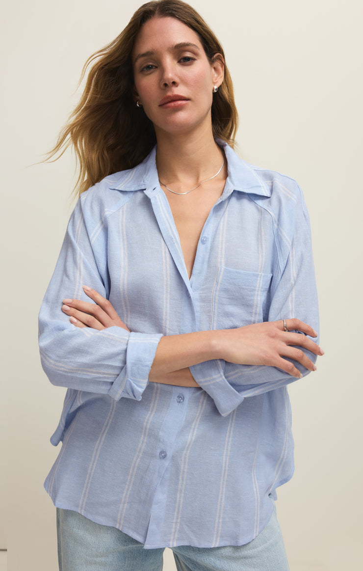 Tops The Perfect Linen Striped Top Blue Light