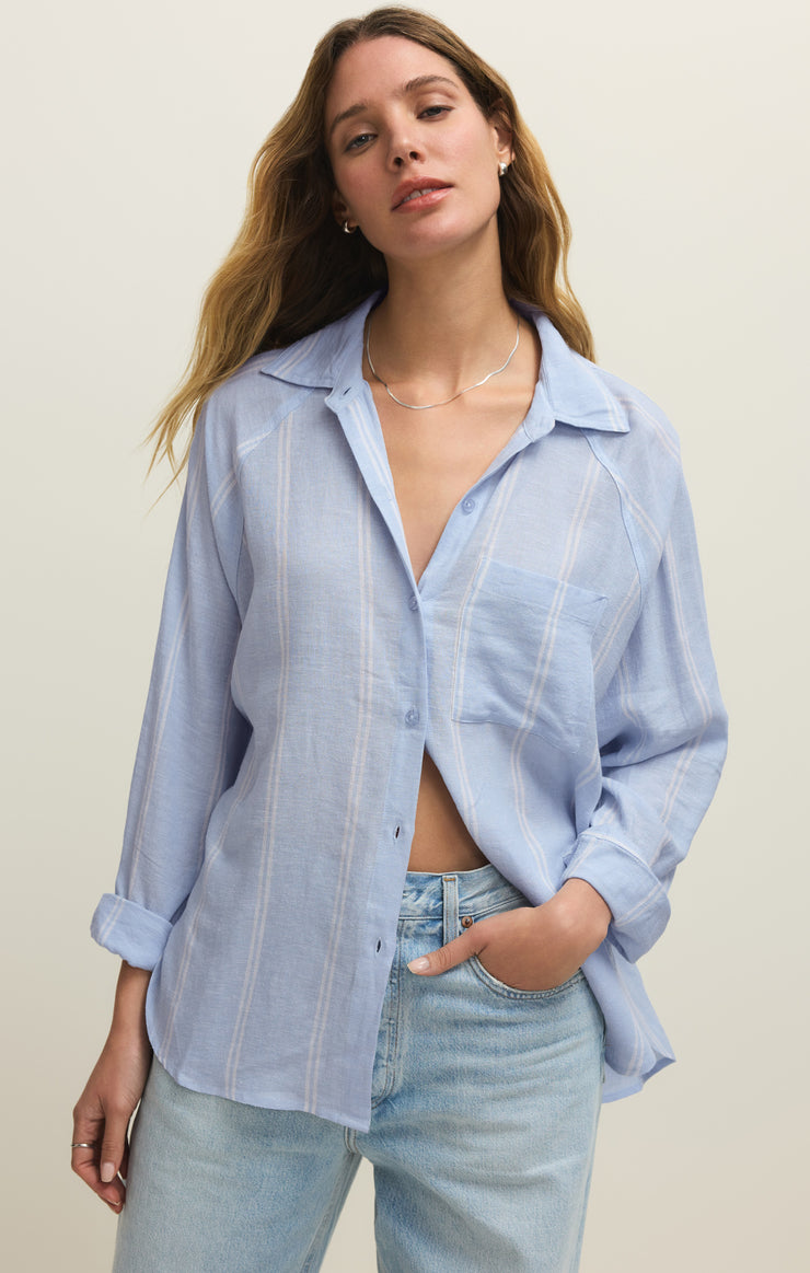 Tops The Perfect Linen Striped Top Blue Light