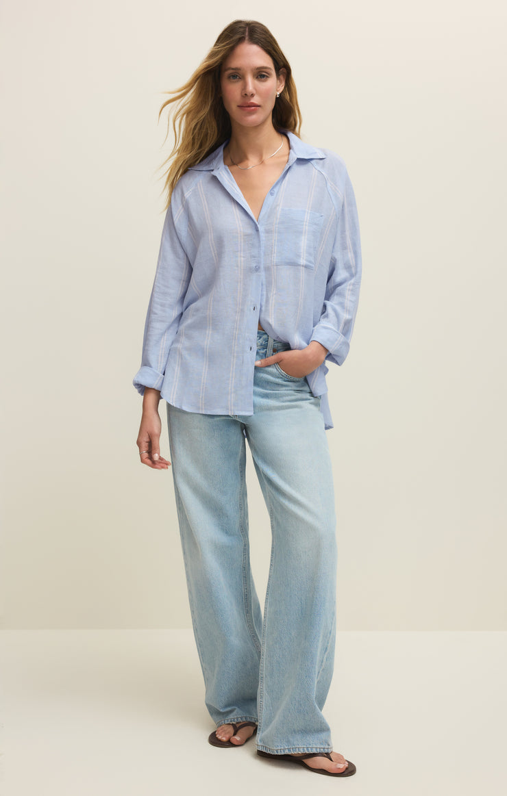 Tops The Perfect Linen Striped Top Blue Light