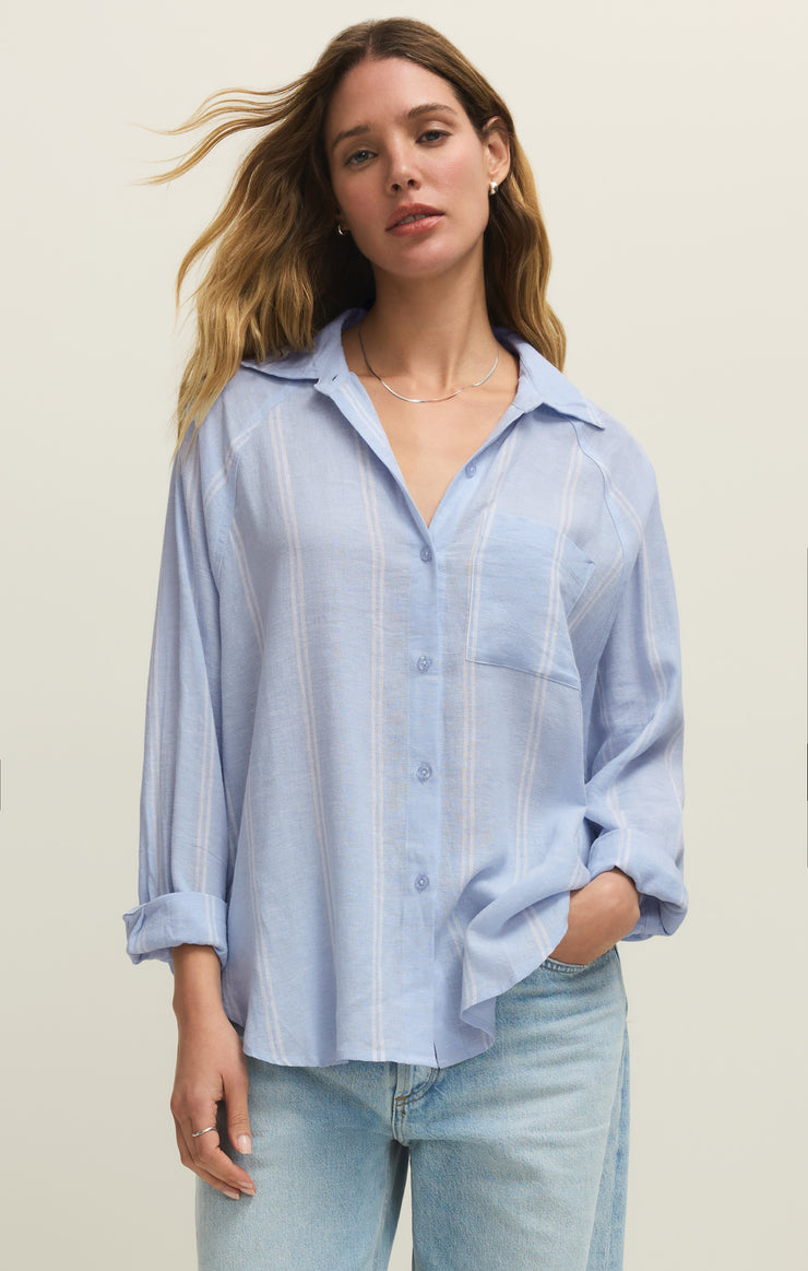 Tops The Perfect Linen Striped Top Blue Light