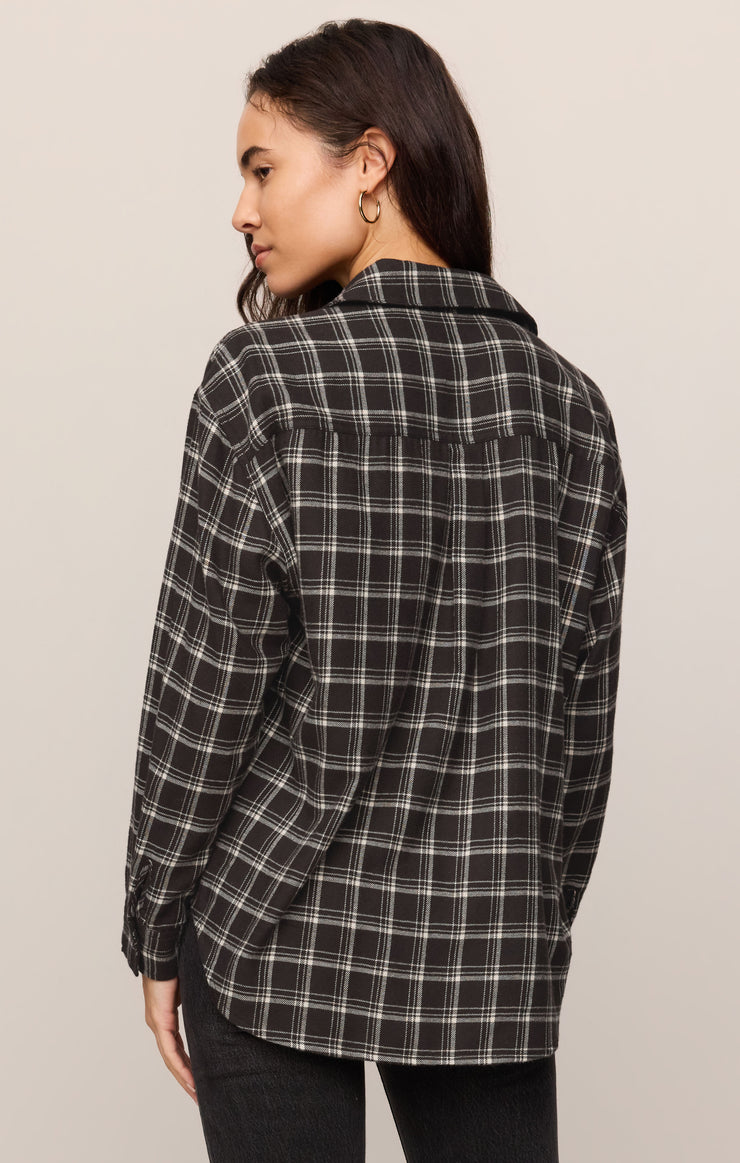 Tops River Plaid Button Up Ash Black
