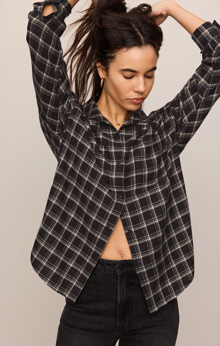 Tops River Plaid Button Up Ash Black