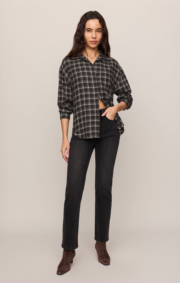 Tops River Plaid Button Up Ash Black