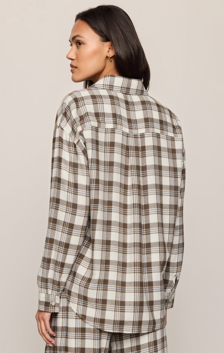 Tops River Plaid Button Up Cocoa Bean