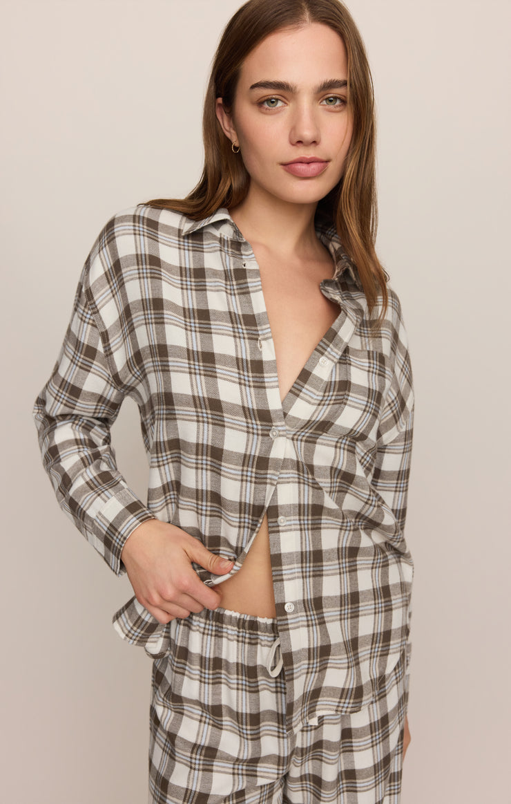 Tops River Plaid Button Up Cocoa Bean