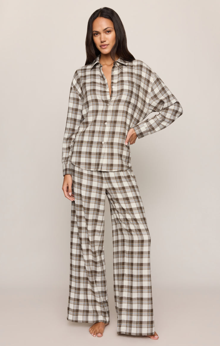 Tops River Plaid Button Up Cocoa Bean