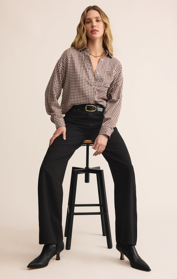 Tops River Plaid Button Up Chocolate Cherry
