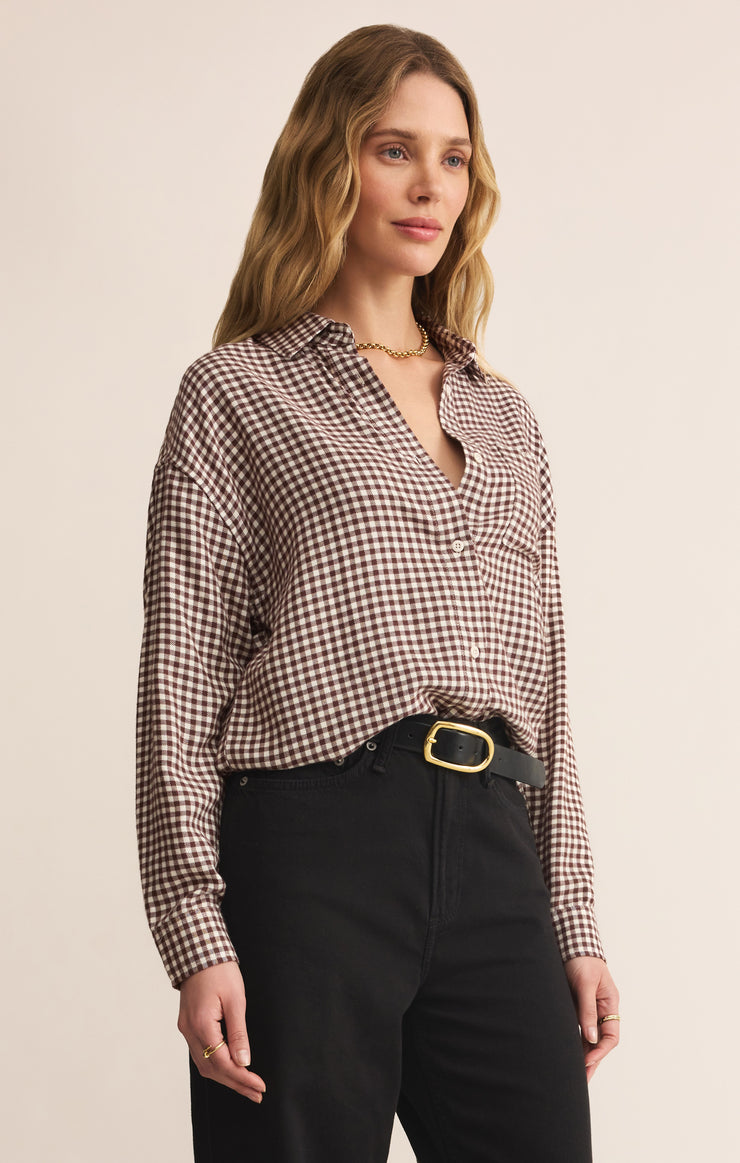 Tops River Plaid Button Up Chocolate Cherry