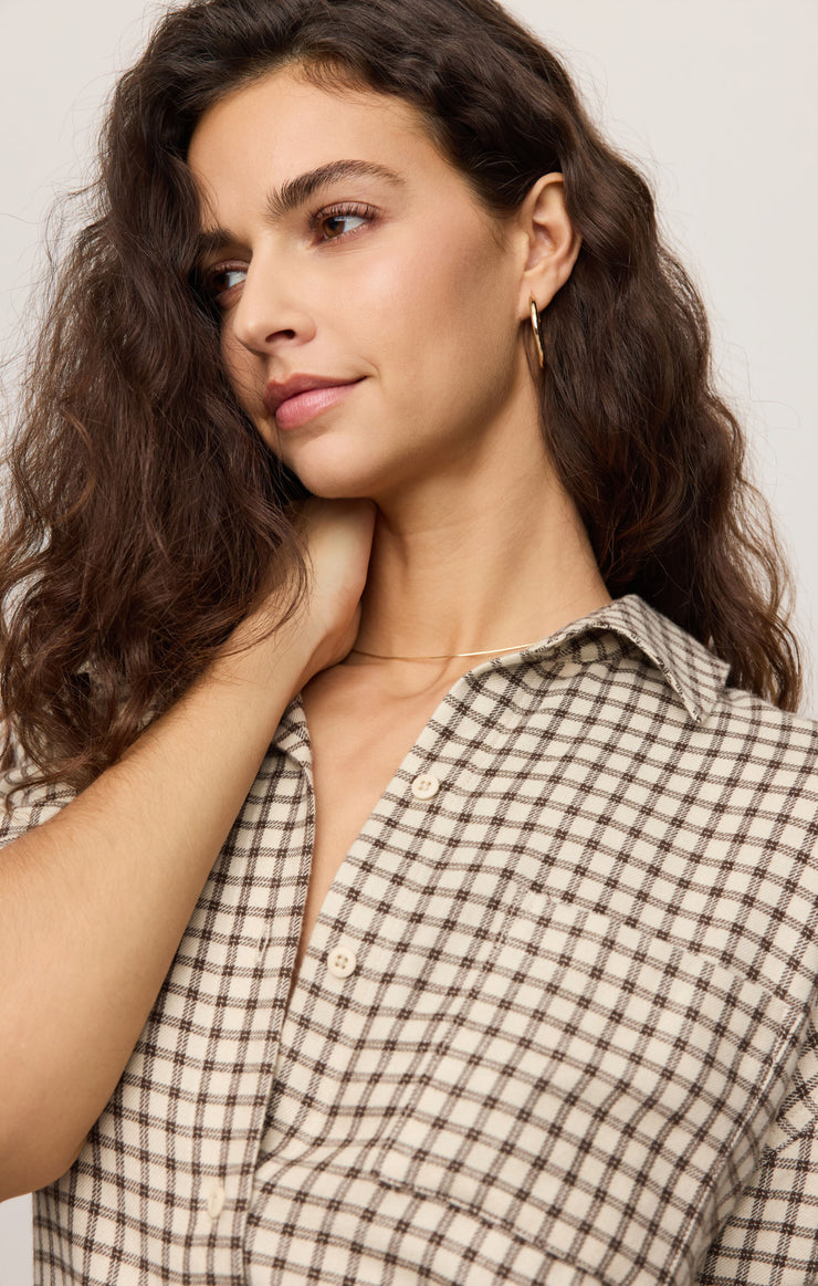 Tops River Plaid Button Up Dark Chocolate