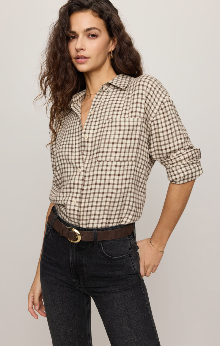 Tops River Plaid Button Up Dark Chocolate
