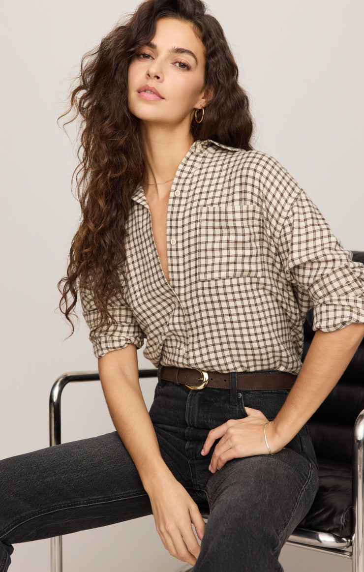 Tops River Plaid Button Up Dark Chocolate