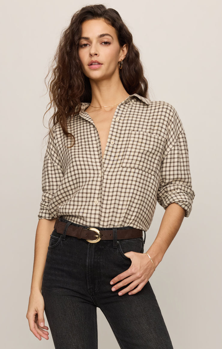 Tops River Plaid Button Up Dark Chocolate