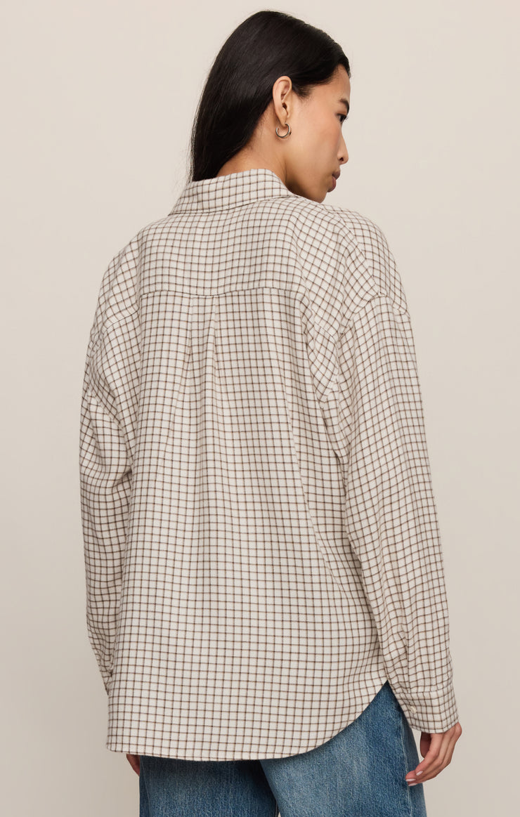 Tops River Plaid Button Up Frosted Pearl