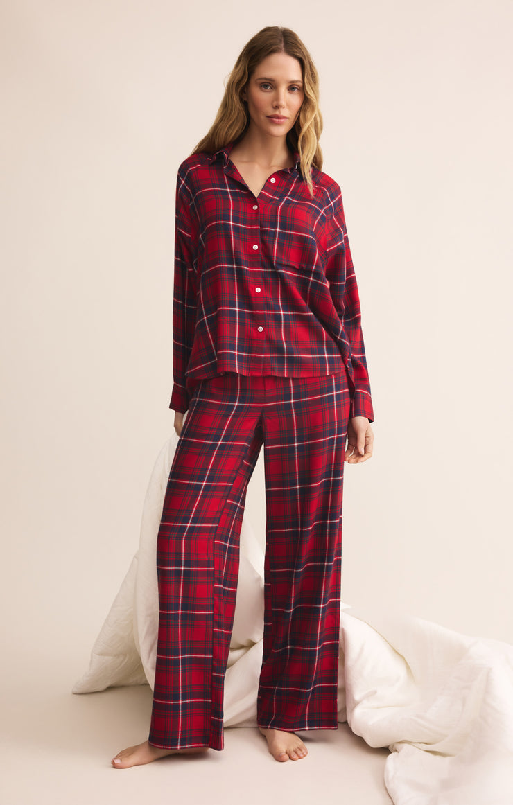 Tops River Plaid Button Up Haute Red