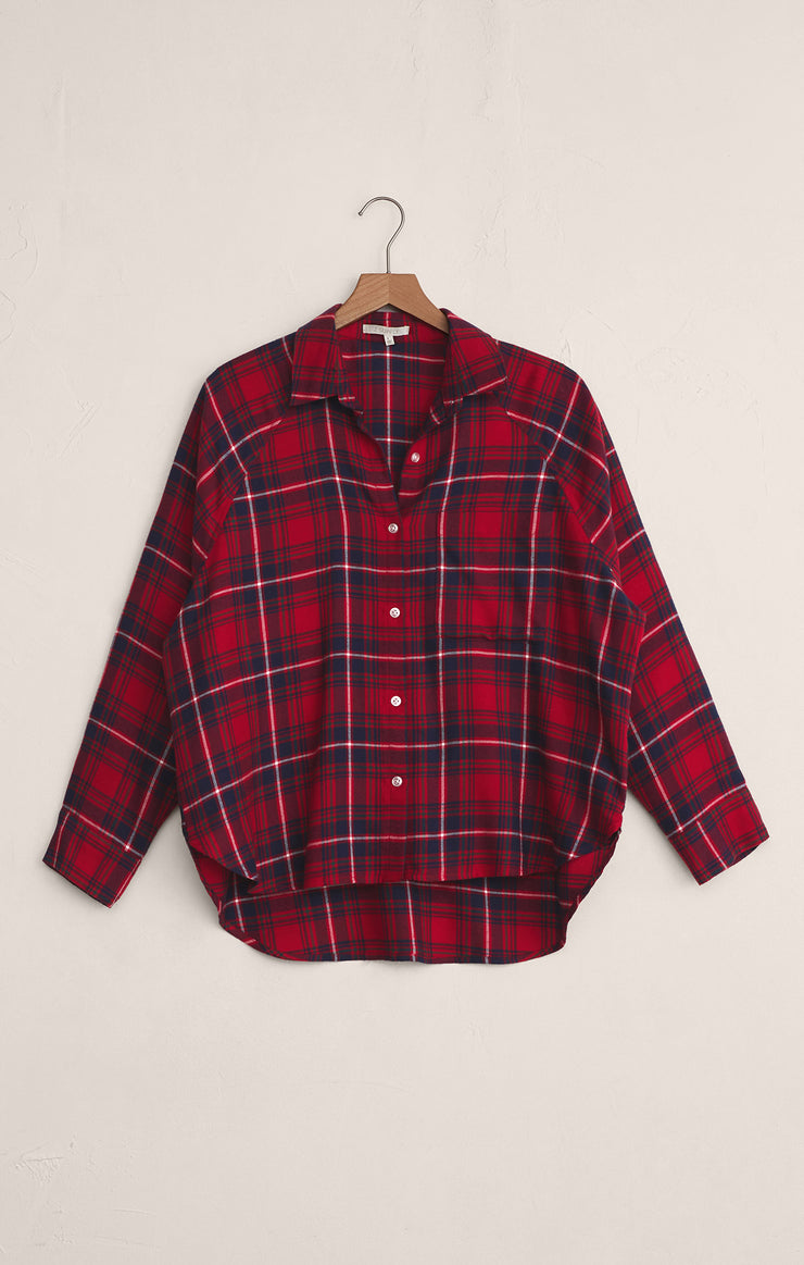 Tops River Plaid Button Up Haute Red